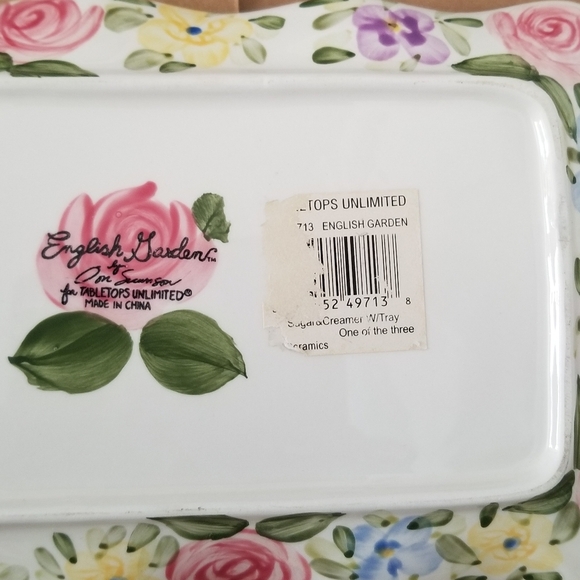 English Garden Creamer Sugar with Lid & Tray Set Tabletops Unlimited Don Swanson - Picture 12 of 13